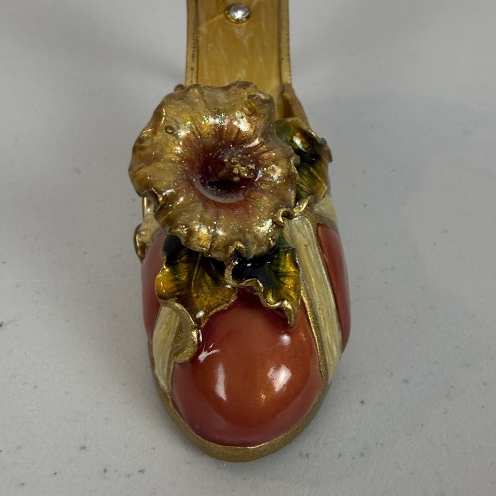 Decorative High Heel Shoe Photo Holder Memo Clip Stand Gold Orange Rhinestone - Picture 7 of 12